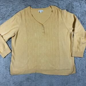 Vintage Butter Yellow Cable Knit Sweater Womens 2X Cotton Eclectic Grandpa Y2K